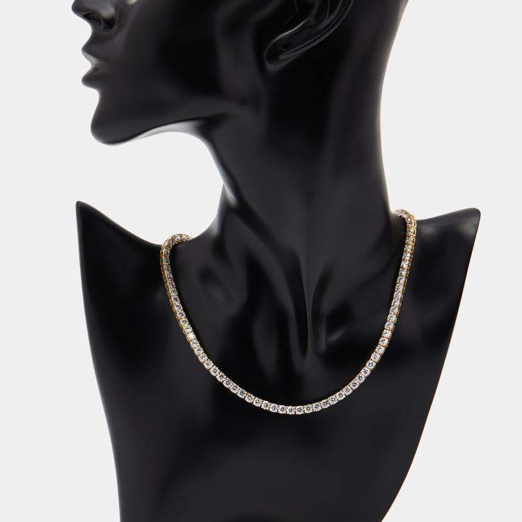 Pre Owned 19.4 cts Round Lab Grown Diamonds 18k Yellow Gold Necklace