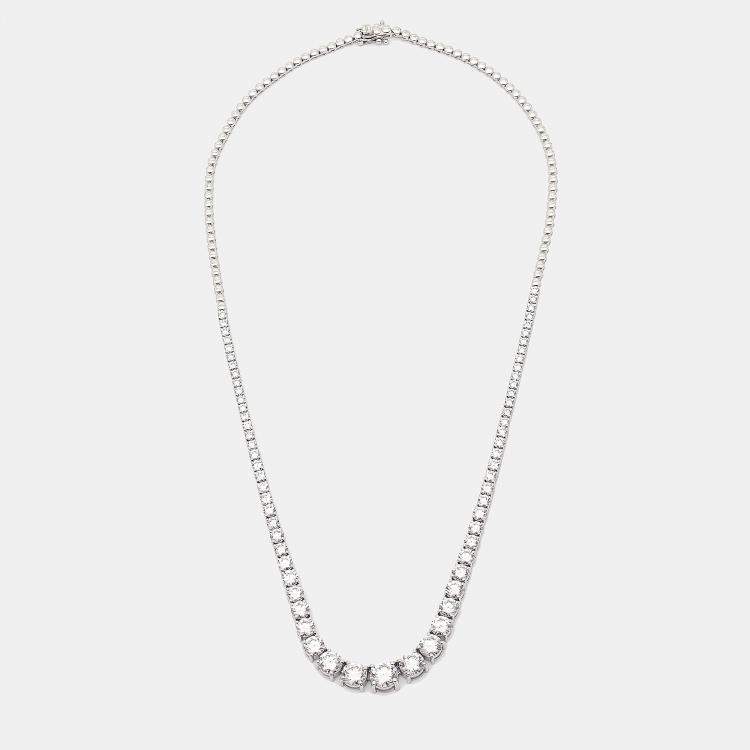 Pre Owned 9.3 cts Round Lab Grown Diamonds 18k White Gold Necklace