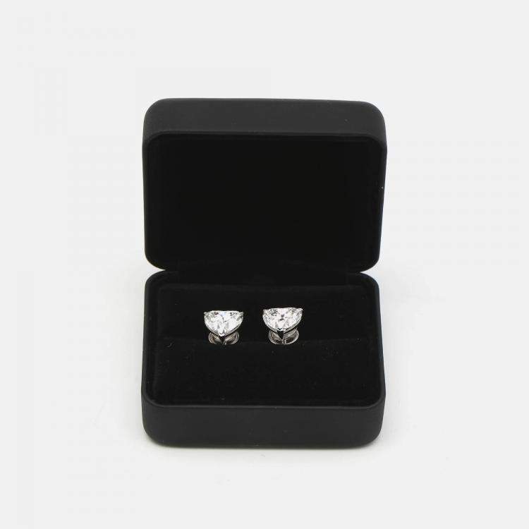 Pre Owned 4.00 cts Heart Brilliant Cut 18k White Gold Stud Earrings