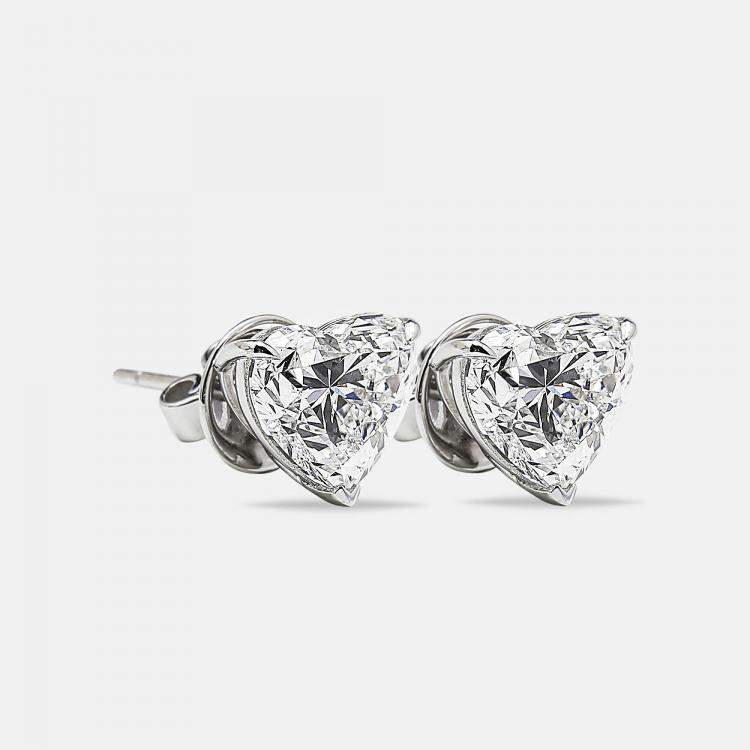 Pre Owned 4.00 cts Heart Brilliant Cut 18k White Gold Stud Earrings
