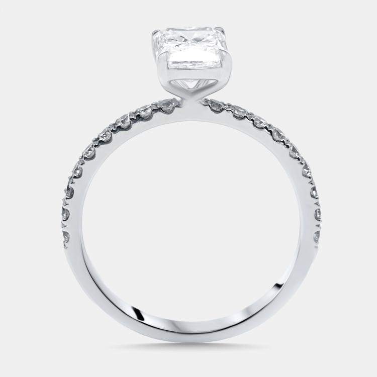 Pre Owned 1.95 cts Radiant Lab Grown Diamond 18K White Gold Ring Size 54