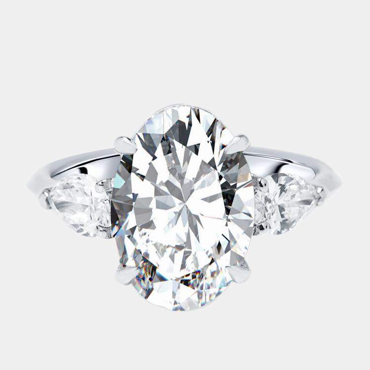 Pre Owned 4.75 cts Oval Lab Grown Diamond 18K White Gold Ring Size 54