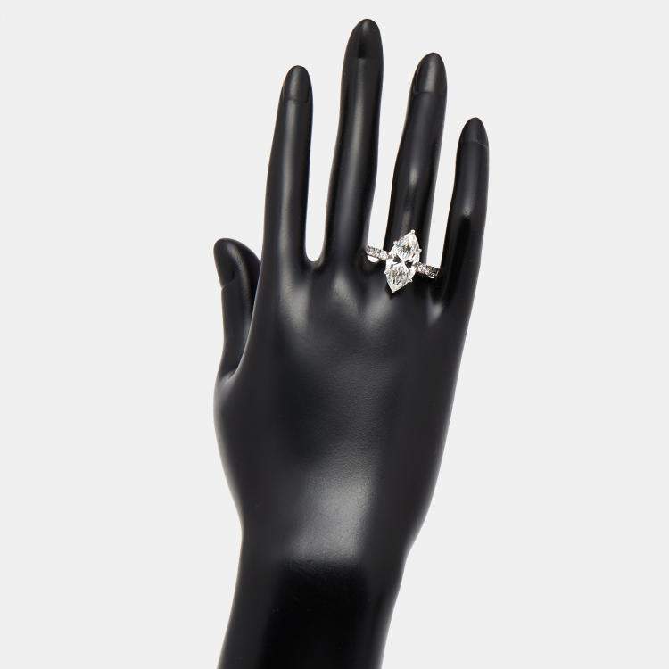 Pre Owned 5.85 cts Marquise Lab Grown Diamond 18K White Gold Ring Size 55