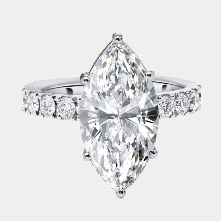 Pre Owned 5.85 cts Marquise Lab Grown Diamond 18K White Gold Ring Size 55