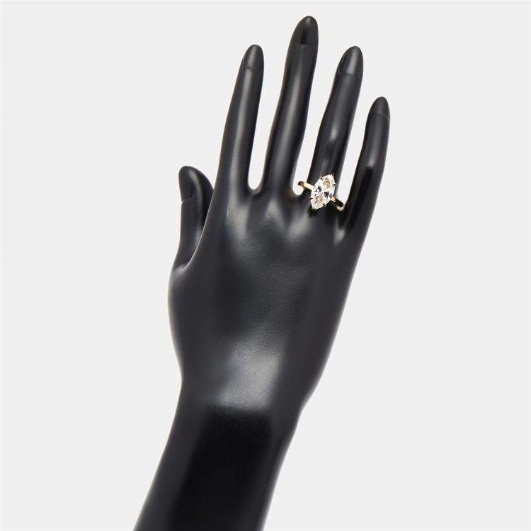 Pre Owned 3.52 cts Marquise Lab Grown Diamond 18K Yellow Gold Ring Size 51