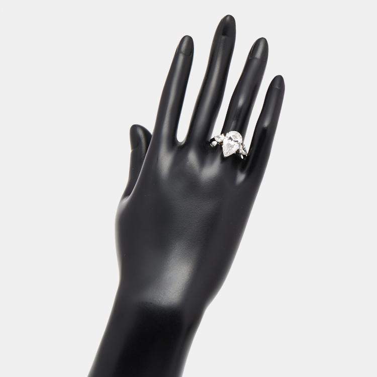 Pre Owned 6.12 cts Pear Lab Grown Diamond 18K White Gold Ring Size 54