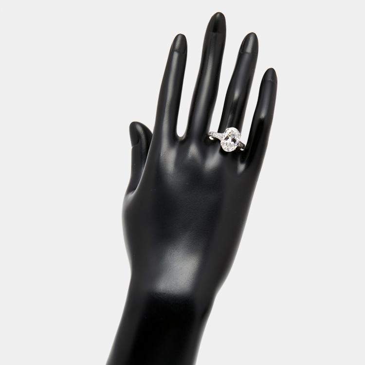 Pre Owned 6.04 cts Oval Lab Grown Diamond 18K White Gold Ring Size 54
