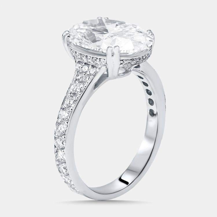 Pre Owned 6.04 cts Oval Lab Grown Diamond 18K White Gold Ring Size 54