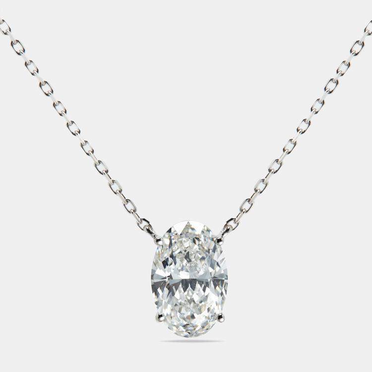 Pre Owned 5.00 cts Oval Brilliant Lab Grown Diamond 18k White Gold Chain Necklace