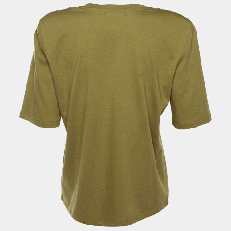 Pre Owned The Frankie Shop Olive Green Cotton Structured Shoulder T-Shirt S