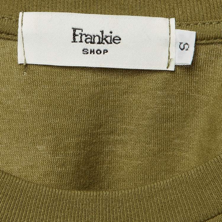 Pre Owned The Frankie Shop Olive Green Cotton Structured Shoulder T-Shirt S