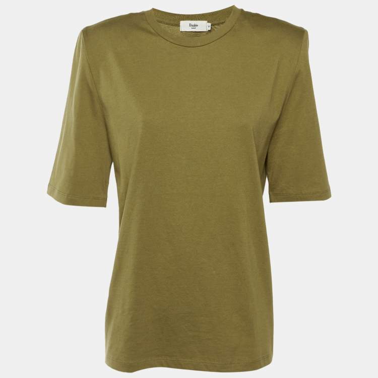Pre Owned The Frankie Shop Olive Green Cotton Structured Shoulder T-Shirt S