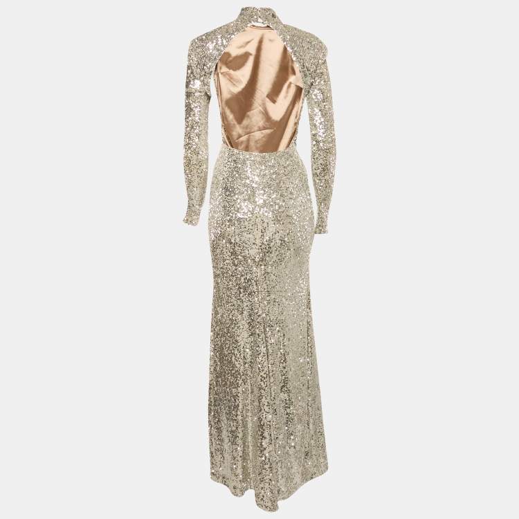 Pre Owned The New Arrivals By Ilkyaz Ozel Silver Sequin Embellished Mesh Maxi Dress M