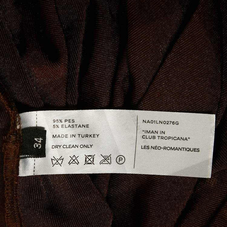 Pre Owned The New Arrivals By Ilkyaz Ozel Brown Jersey Rhinestone Detail Ruche Maxi Dress XS