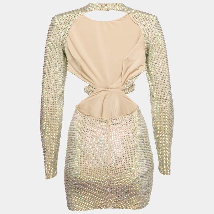 Pre Owned The New Arrivals By Ilkyaz Ozel Beige Crystal Embellished Open Back Mini Dress XS