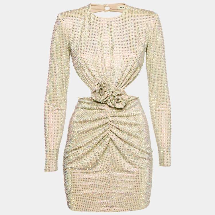 Pre Owned The New Arrivals By Ilkyaz Ozel Beige Crystal Embellished Open Back Mini Dress XS