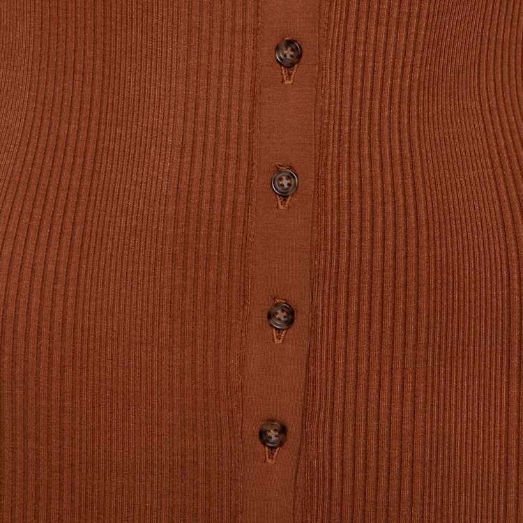 Pre Owned The Range Brown Rib Knit Button Front Midi Dress M