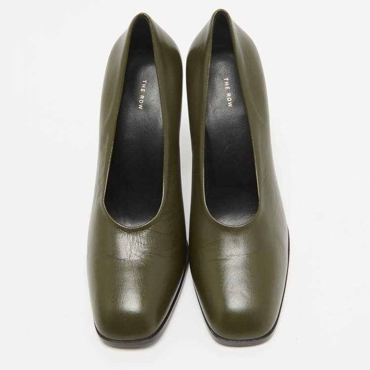Pre Owned The Row Army Green Leather Jade Pumps Size 36