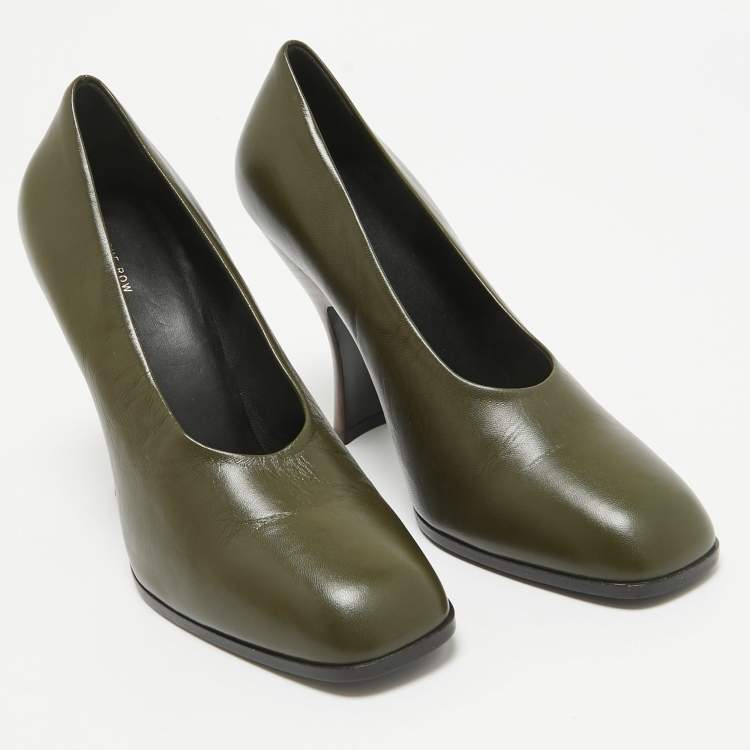 Pre Owned The Row Army Green Leather Jade Pumps Size 36