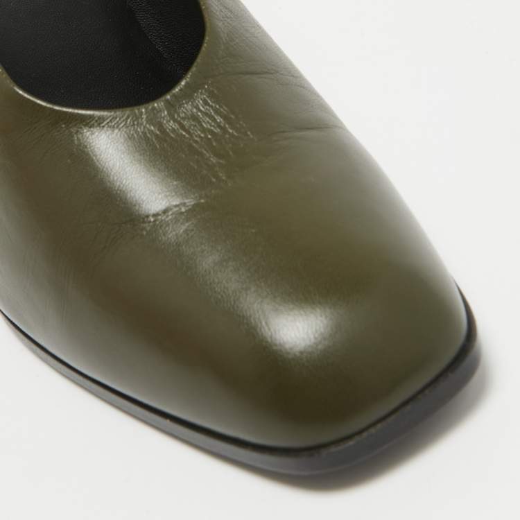 Pre Owned The Row Army Green Leather Jade Pumps Size 36
