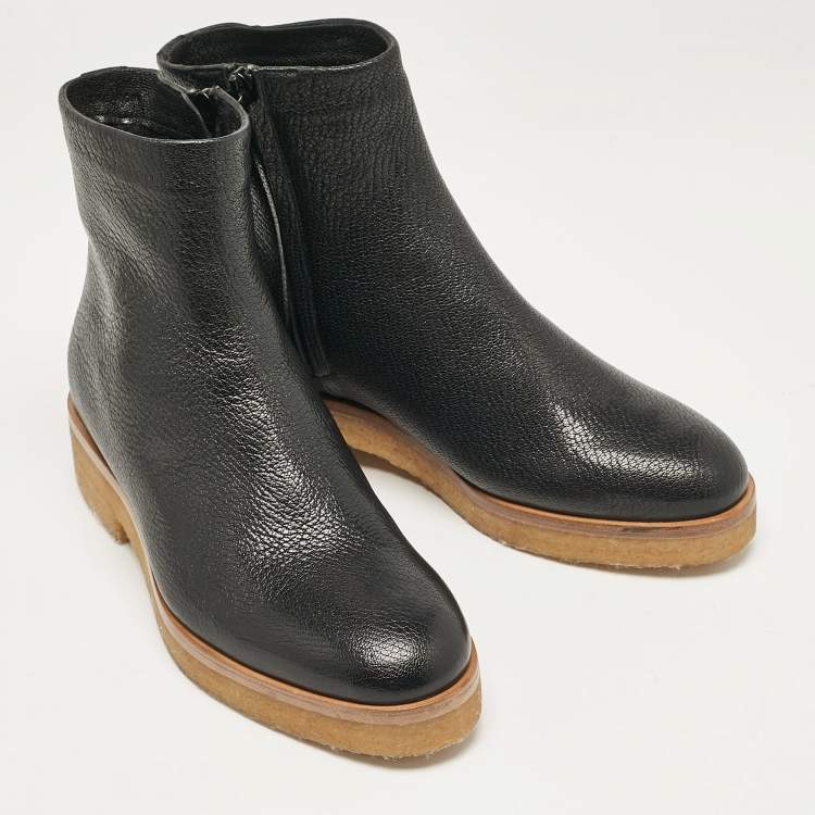 Pre Owned The Row Black Leather Boris Ankle Length Boots Size 37