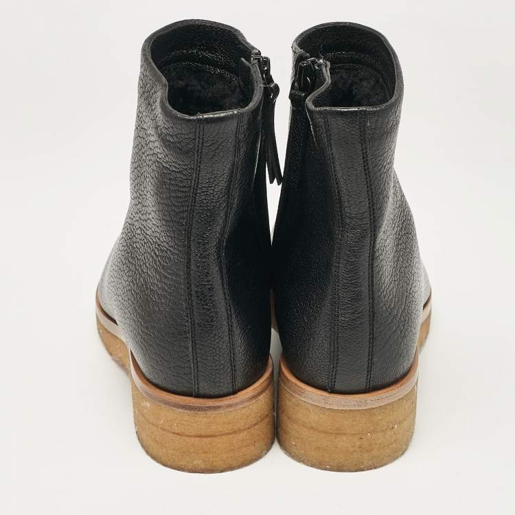 Pre Owned The Row Black Leather Boris Ankle Length Boots Size 37