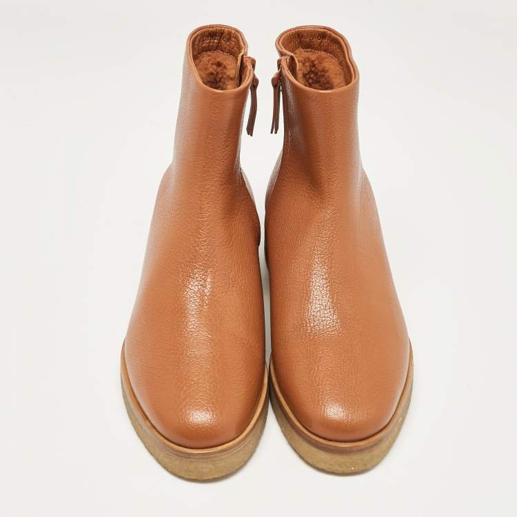 Pre Owned The Row Brown Leather Boris Ankle Length Boots Size 40