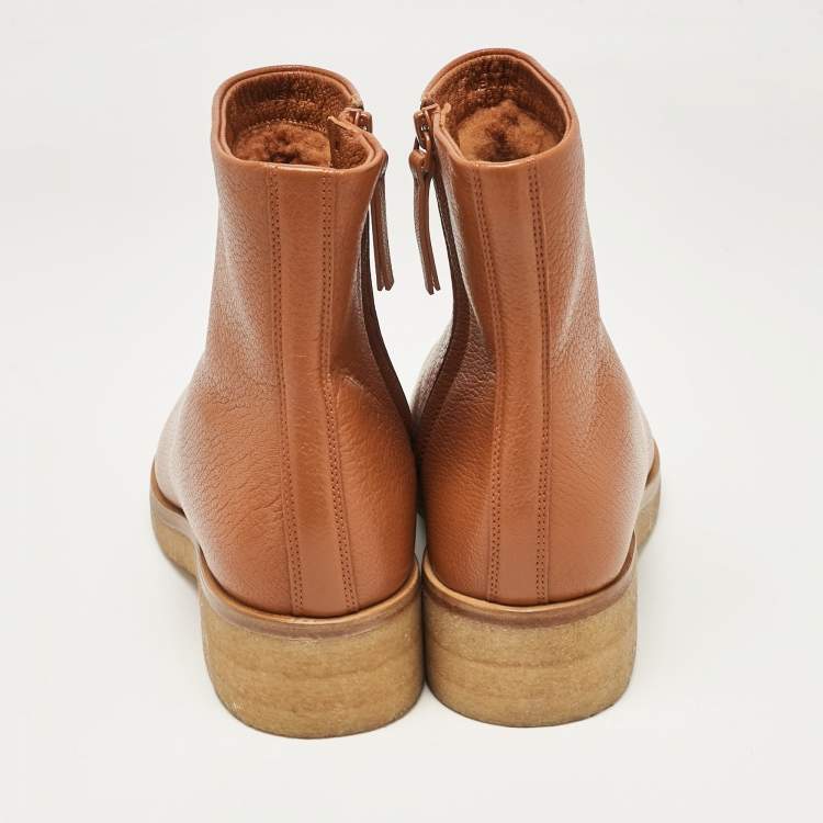 Pre Owned The Row Brown Leather Boris Ankle Length Boots Size 40