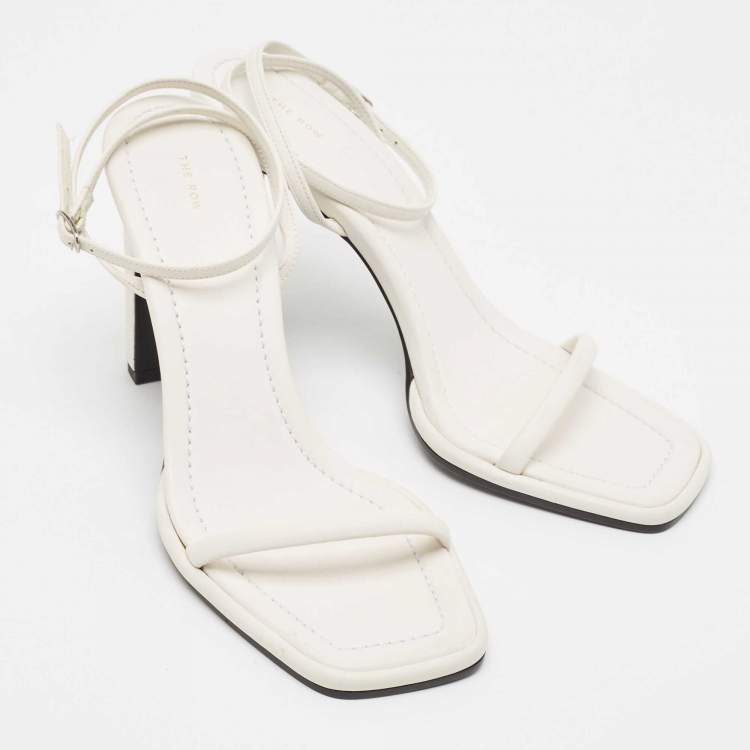 Pre Owned The Row White Leather Ankle Strap Sandals Size 38