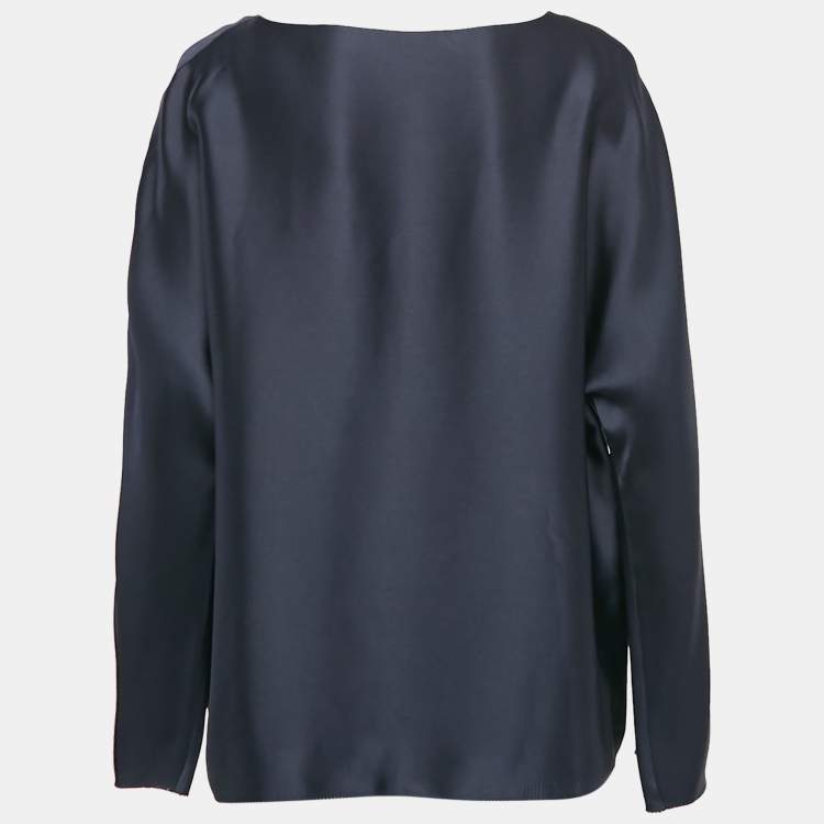 Pre Owned The Row Navy Blue Satin Silk Loose Fit Blouse S 