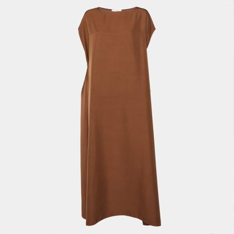 Pre Owned The Row Brown Silk Sleeveless Midi Dress S