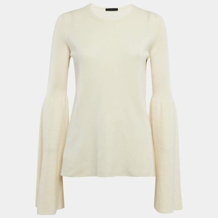 Pre Owned The Row Cream Cashmere and Silk Full Sleeve Sweater M