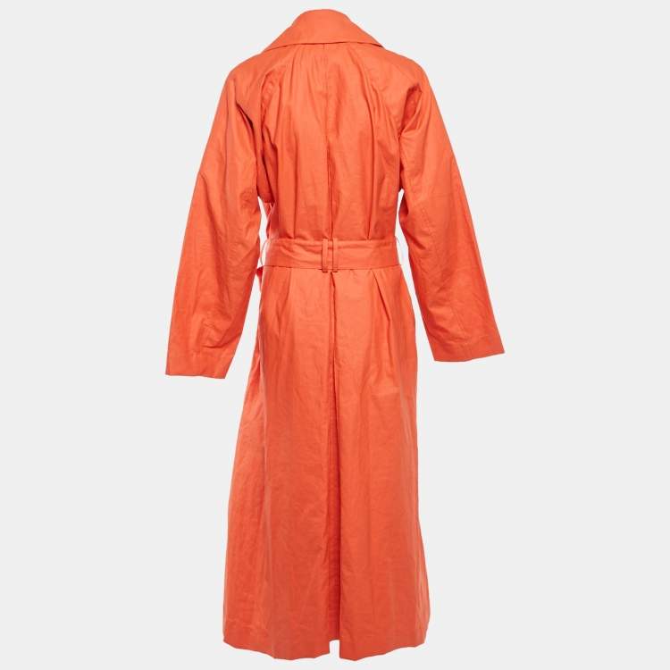 Pre Owned THE ROW Orange Coated Linen Blend Detachable Hood Belted Badva Trench Coat S