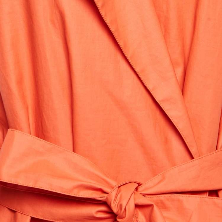 Pre Owned THE ROW Orange Coated Linen Blend Detachable Hood Belted Badva Trench Coat S