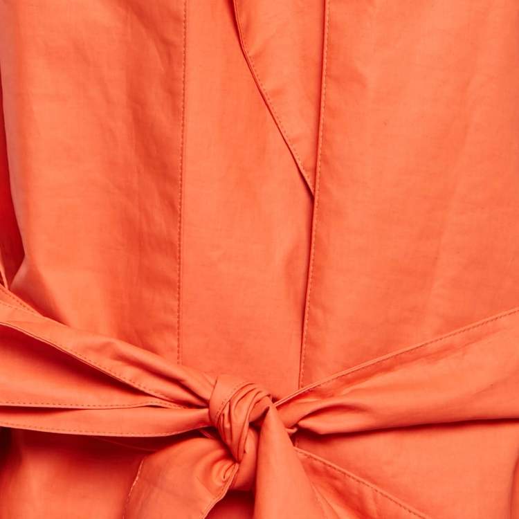 Pre Owned THE ROW Orange Coated Linen Blend Detachable Hood Belted Badva Trench Coat S