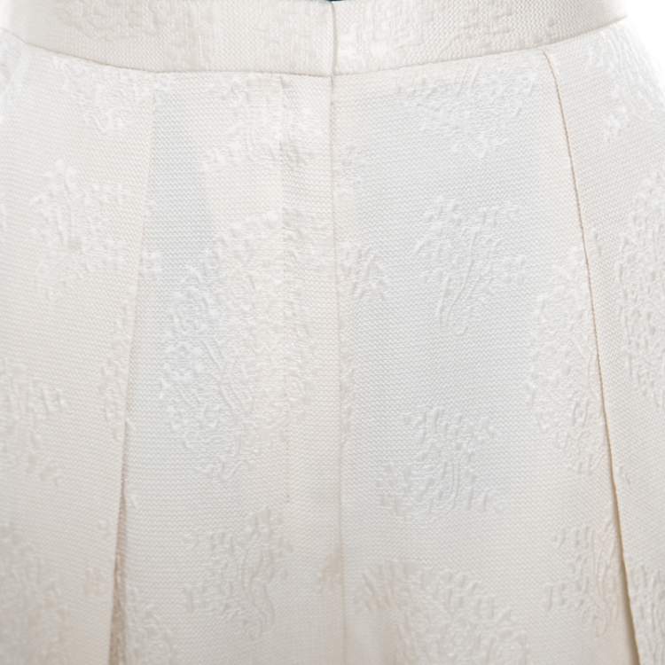 Pre Owned The Row Cream Floral Embossed Jacquard High Waist Trousers S