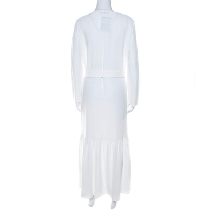 Pre Owned The Row Off White Crepe Flounce Hem Belted Lulchin Maxi Dress XS