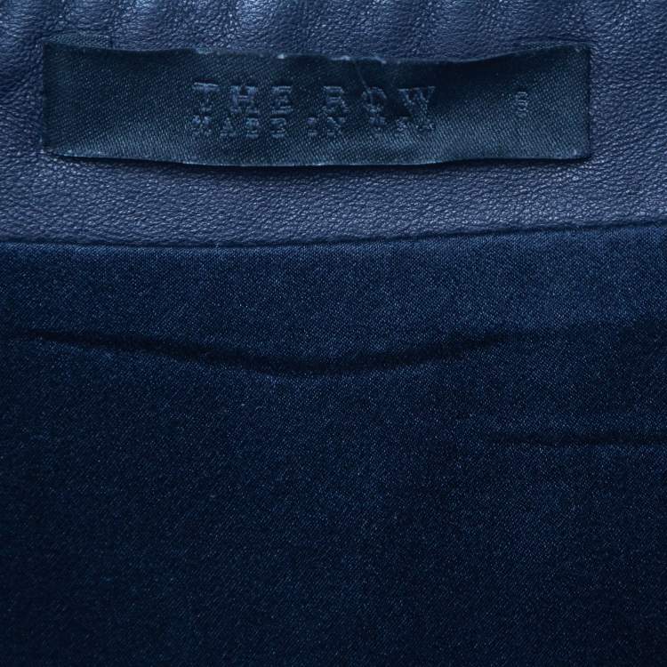 Pre Owned The Row Navy Blue Leather Zip Detail Short Skirt M