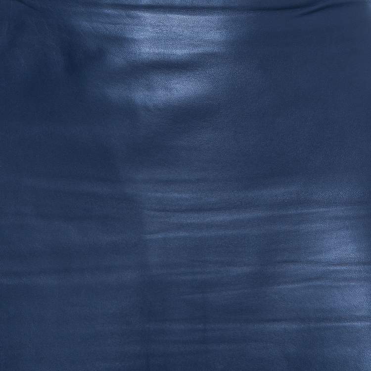Pre Owned The Row Navy Blue Leather Zip Detail Short Skirt M
