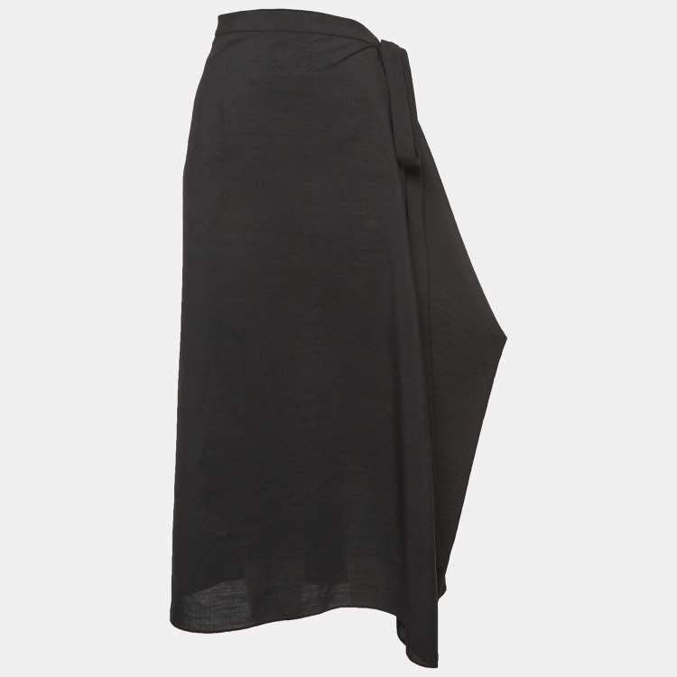 Pre Owned The Row Black Wool Blend Draped Mid-Length Skirt M