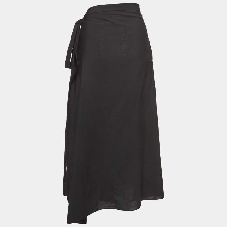 Pre Owned The Row Black Wool Blend Draped Mid-Length Skirt M
