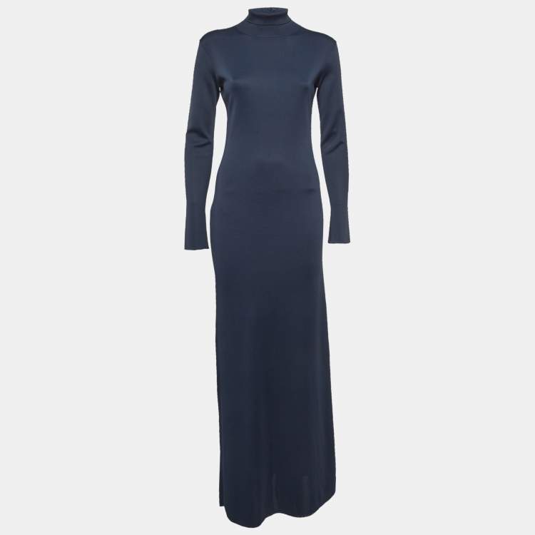 Pre Owned The Row Navy Blue Knit Turtleneck Alicho Maxi Dress XS