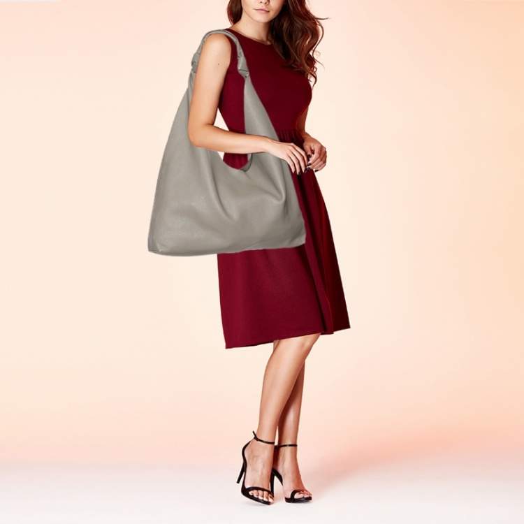 Pre Owned The Row Grey Leather Bindle Knot Hobo