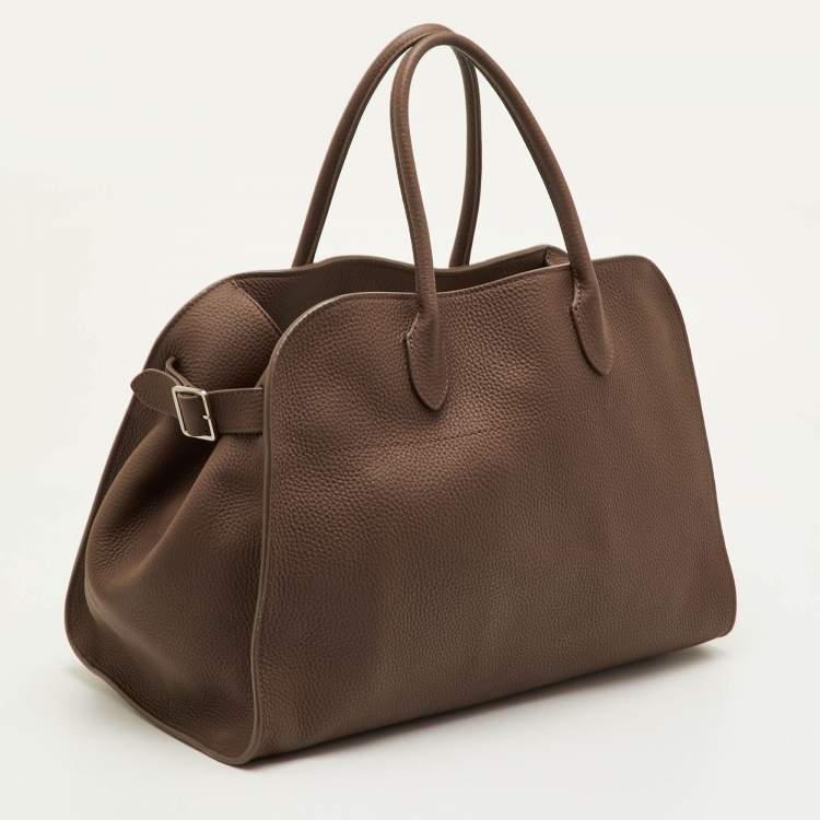 Pre Owned The Row Soft Margaux 15 Brown Olive Matte Grain Leather Satchel