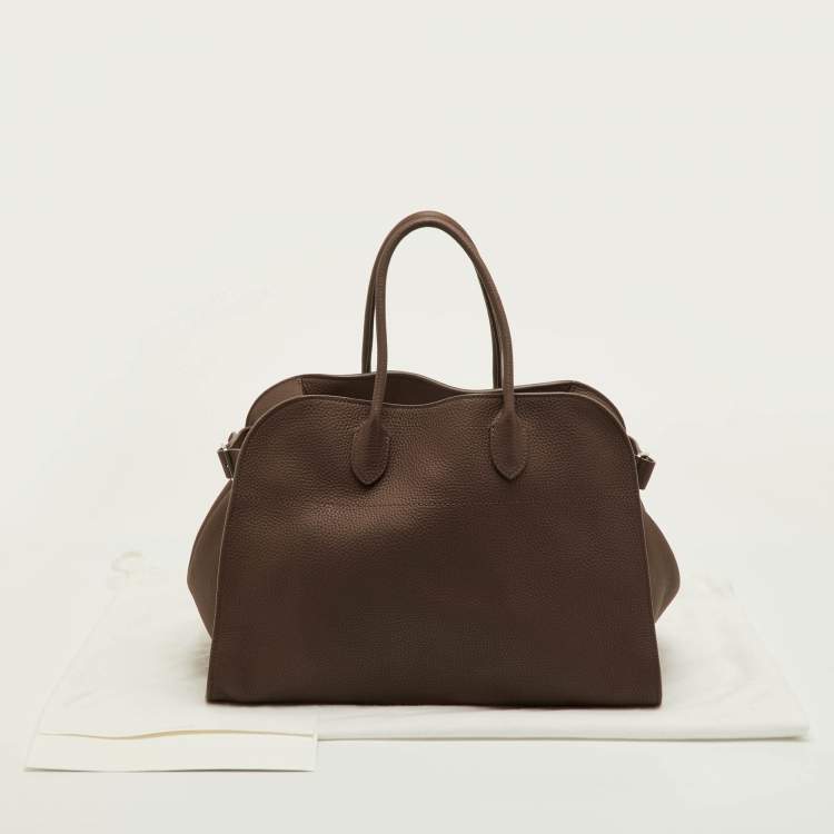 Pre Owned The Row Soft Margaux 15 Brown Olive Matte Grain Leather Satchel