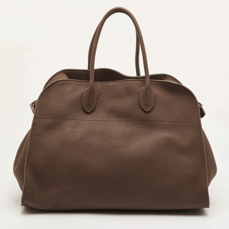 Pre Owned The Row Soft Margaux 15 Brown Olive Matte Grain Leather Satchel