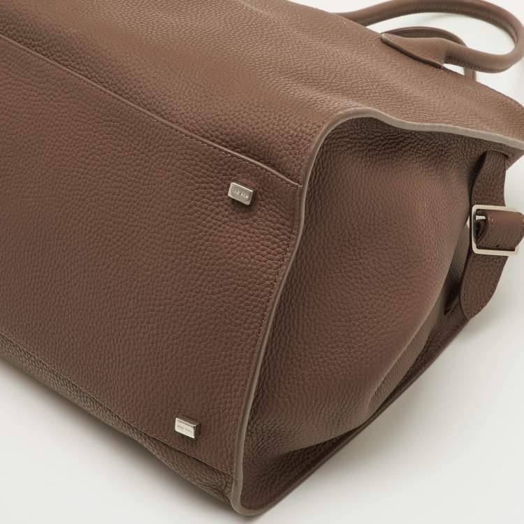 Pre Owned The Row Soft Margaux 15 Brown Olive Matte Grain Leather Satchel