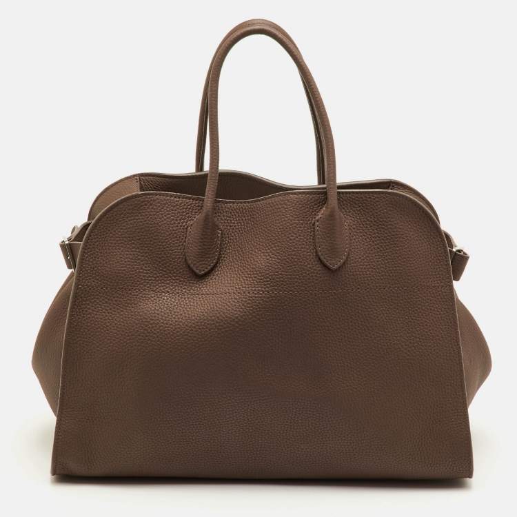 Pre Owned The Row Soft Margaux 15 Brown Olive Matte Grain Leather Satchel