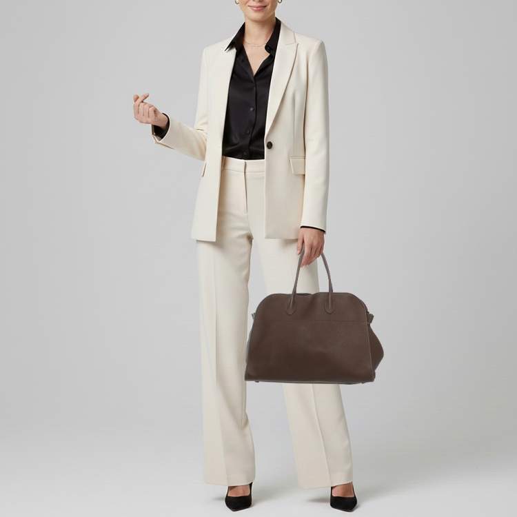 Pre Owned The Row Soft Margaux 15 Brown Olive Matte Grain Leather Satchel