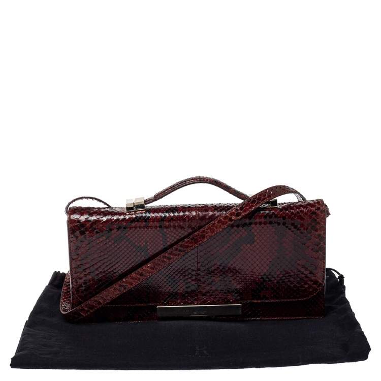 Pre Owned The Row Black/Brown Python Classic Baguette Clutch